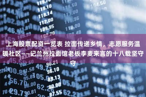 上海股票配资一览表 拉面传递乡情，志愿服务温暖社区——记兰州拉面馆老板李麦来言的十八载坚守